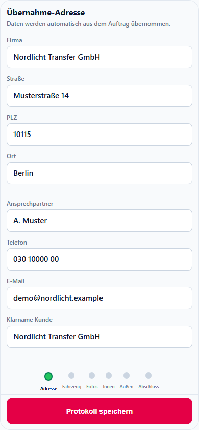 Übernahme-Protokollierung in der Fahrer-App